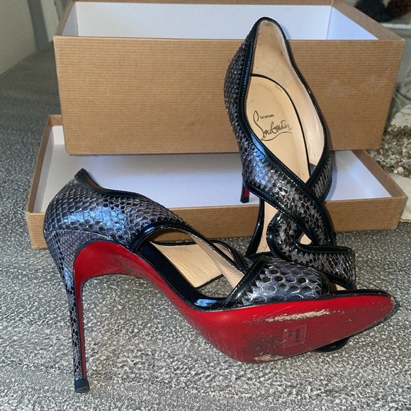 CHRISTAIN LOUBOUTIN Suzanna 100 Snakeskin Pumps grey black 36 $1200 - Picture 2 of 10